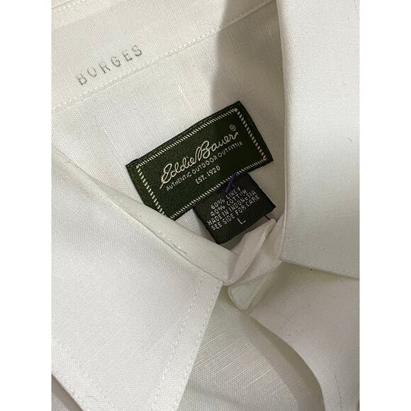 Eddie Bauer Linen Cotton Blend White SS Button Up Men's L 26x30 - Picture 5 of 11
